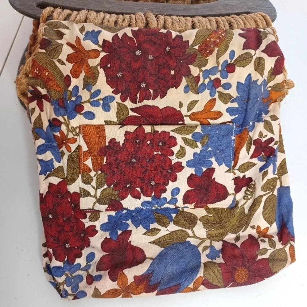 Vintage Boho Macrame Beaded Natural Wood Handbag